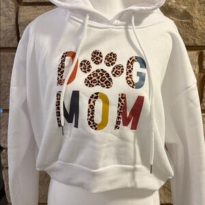 SHEIN White “Dog Mom” Graphic Crop Top Hoodie